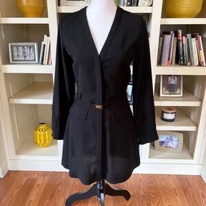 NWT Zara Black Blazer Mini Dress Tailored Belted Long Sleeve Minimalist Sz Small